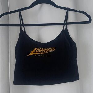 Brandy Melville Black Cropped Cami with Gold Los Angeles Graphic